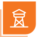 Orange icon with a white outline of a water tower on a white horizontal line.