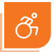 Orange square icon with a white outline of a person in a wheelchair, symbolizing accessibility.