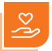 Icon showing an open hand holding a heart, symbolizing care, charity, or support.