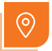 Orange square icon with a white outline of a location pin, signifying a map marker or address.