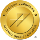 Gold seal with "The Joint Commission National Quality Approval" text and abstract graphic.