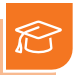 Graduation cap icon on an orange background, representing education and academia.