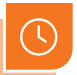 Orange square with rounded corners and a white outline of a clock face with hour and minute hands.